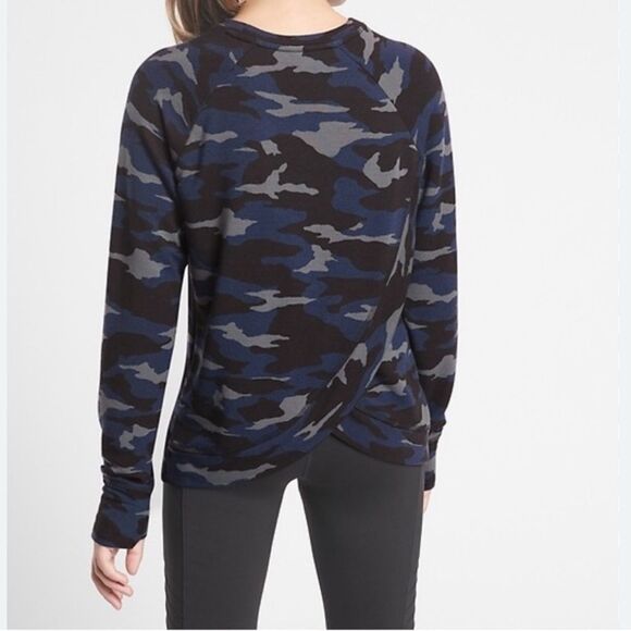 ATHLETA GIRL Cozy Cross Your Fingers Sweatshirt navy blue Camo modal XL 14 - Picture 1 of 10